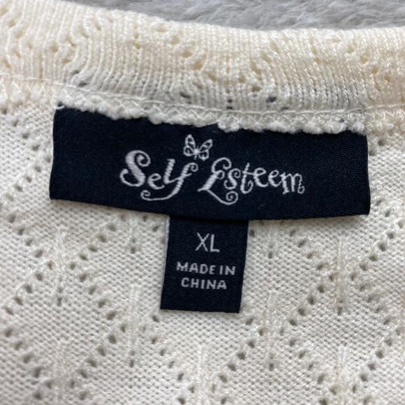 Self Esteem Cropped Cardigan Sweater Women Junior XL Cream Boxy Button Front NWT - Picture 3 of 10
